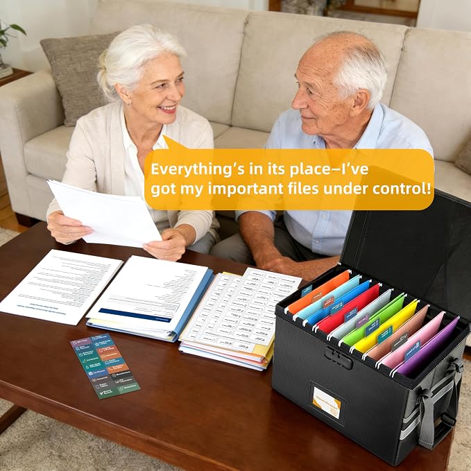Deluxe Next of Kin Box Organizer with Labels,Estate Planning Organizer Kit | Fireproof Home & Office Organization with Family Document Guide,Foldable Document Organizer for Family,Combination Lock