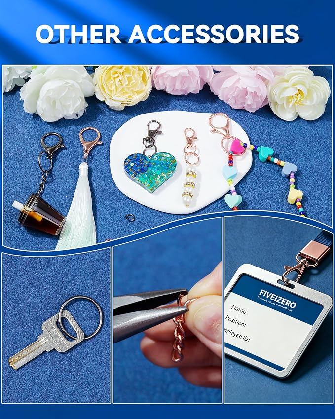 325PCS FIVEIZERO Keychain Making Kit - Keychain Clips with Key Ring, Lobster Claw Clasp, Swivel Snap Hook, Jumprings & Extender Chain for Crafts, DIY Projects & Purse Making Supplies (Rose Gold)