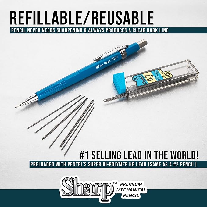 Pentel Sharp Mechanical Pencil, (0.9mm), Bold Line, Yellow Barrel, Pack of 2 (P209BP2-K6)