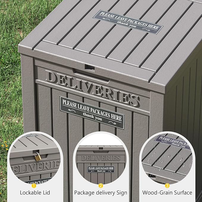 Package Delivery Box for Outside, Waterproof Outdoor Storage, Grey