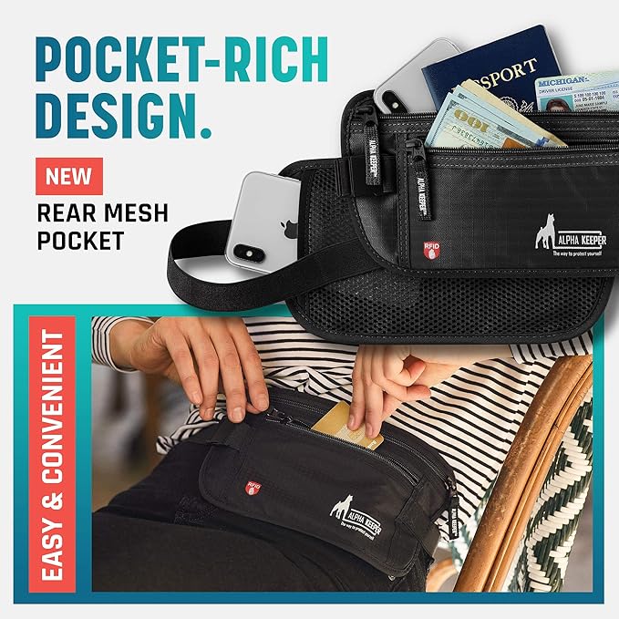Alpha Keeper Money Belt for Travel Men Women Hidden RFID Passport Holder