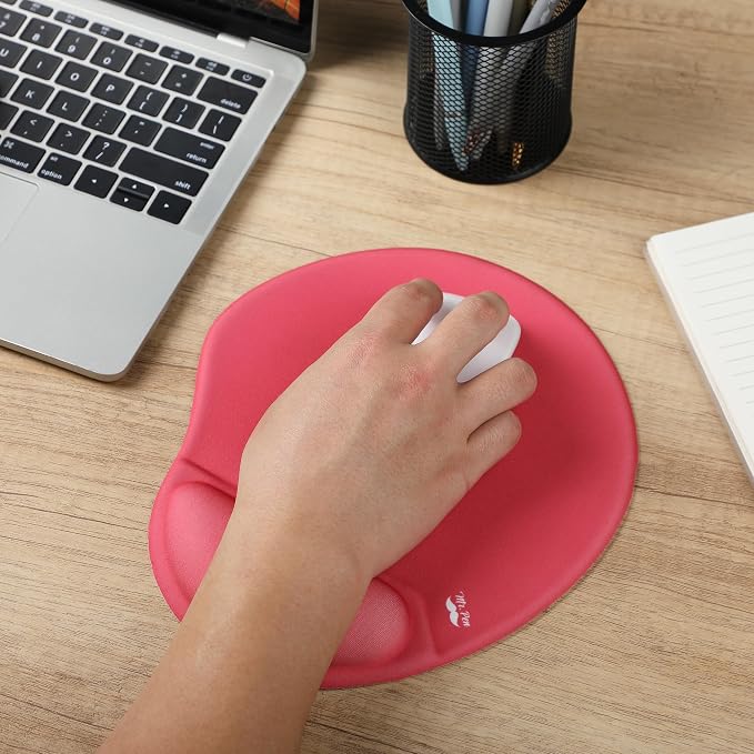 Mr. Pen- Ergonomic Mouse Pad with Wrist Rest | Red Breathable Fabric with Memory Foam Cushion, Non-Slip Rubber Base, Gel Mouse Pad with Wrist Support