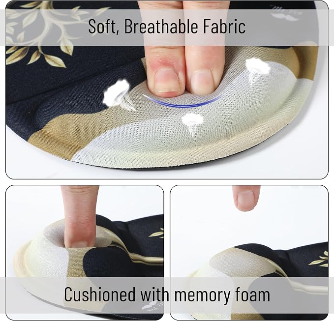 Mr. Pen- Ergonomic Mouse Pad with Wrist Rest, Golden Tree Design | Breathable Fabric with Memory Foam Cushion, Non-Slip Rubber Base, Gel Mouse Pad with Wrist Support