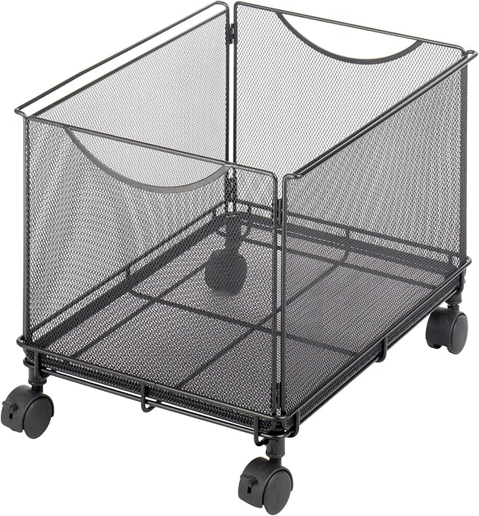 Safco Onyx Rolling Cart Desktop Tub File, Fits Letter-Size Hanging Folders, Collapsible Desk Organizer, Durable Steel Mesh Construction, Black