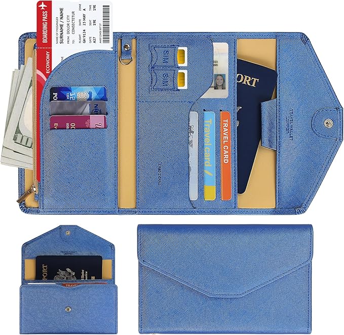 Passport Holder Travel Wallet Organizer for Women,Honolulu Blue | RFID secure, 6 card slots, 15 sim pockets, passport holder with zip-around wallet, slim fit for women travelers.