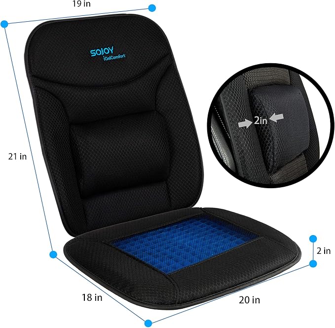 Sojoy Truck Seat Cushion – Gel Memory Foam Seat Pad with Lumbar & Back Support, for Office Chair, Car & Semi-Truck, Pain Relief & All-Day Comfort