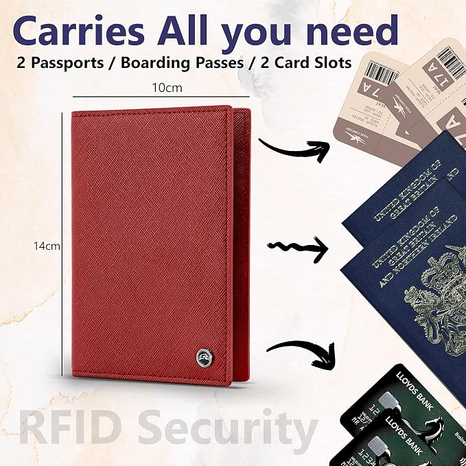 2 Passport Holder - Travel Essentials, RFID Blocking Wallet Credit Card Organiser, Plain Accessories Slim Cover For Men & Women | Travel Essentials