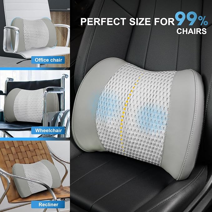 Lofty Aim Lumbar Support Pillow for Car, Car Seat Back Support for Driving | Memory Foam Car Lumbar Support for Driving, Car Back Cushion, Adjustable Straps, Lower Back Pillow, Breathable 4D Mesh, Gray