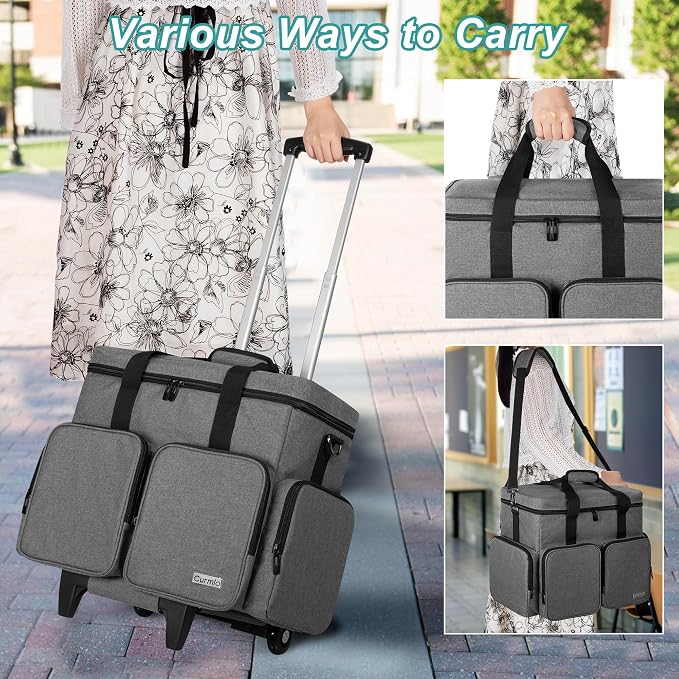 Rolling Teacher Tote Bag with 2 Detachable Pouches for Work, Gray | Wheeled Teacher Uility Bag with 15.6" Padded Laptop Sleeve, Large Briefcase with Detachable Trolley for Women
