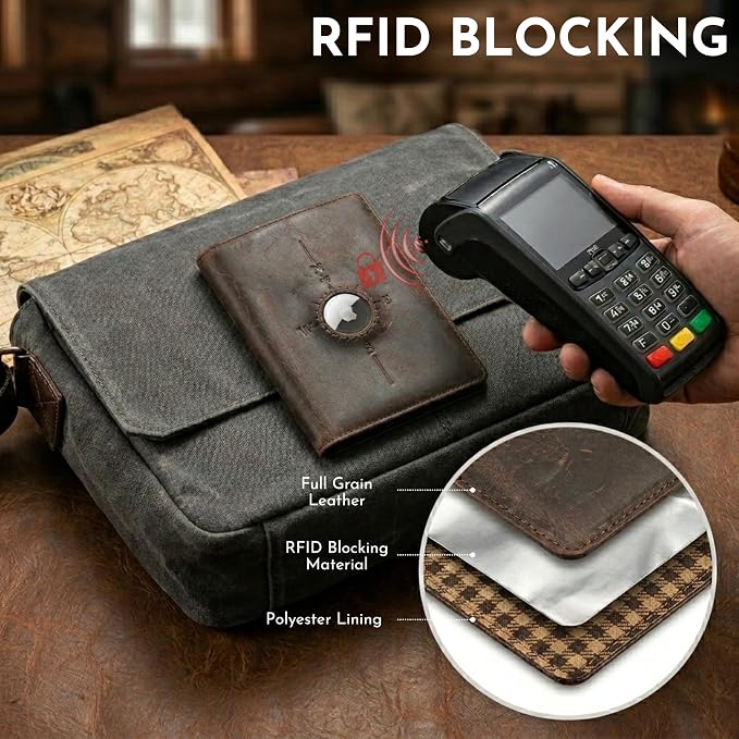 SETTINI® Leather RFID Passport Holder Wallet with AirTag Slot for Travel | hidden AirTag slot, RFID blocking, leather, passport + card slots, travel gift