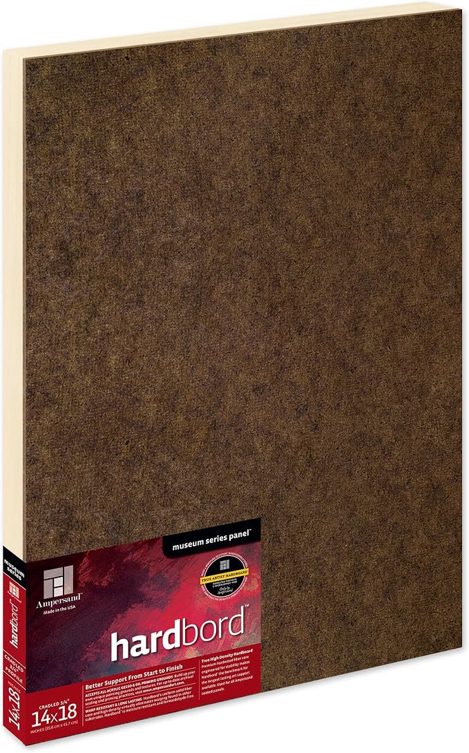 Ampersand Art Supply Hardboard Wood Painting Panel: Museum Series Hardbord, 14" x 18" 3/4 Inch Cradled Profile