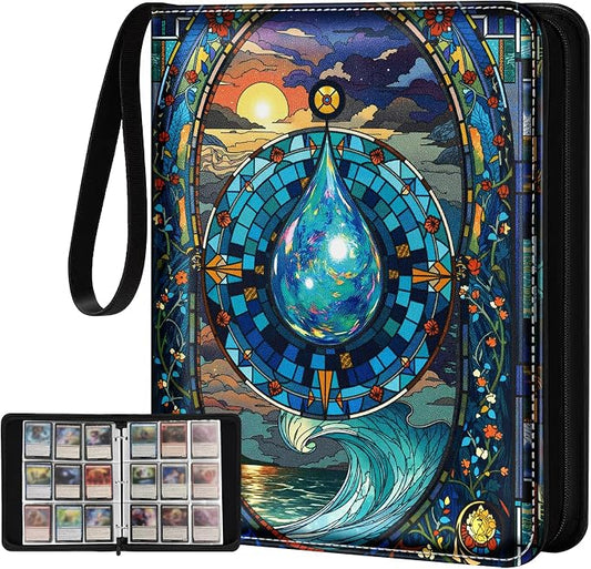 for 9 Pocket Card Binder for MTG, TCG, Game Cards Holds 900 Cards - Large Capacity Trading Card Collection Album Folder with Zipper for Men Boys Teens Water Design for Sports Card