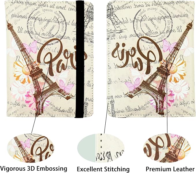 Eiffel Tower Passport Holder for Women and Men PU Leather Passport Cover for Travel