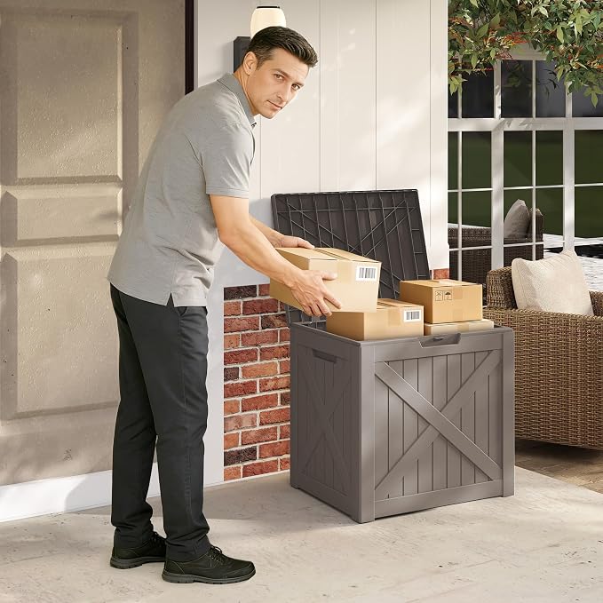 40 Gallon Outdoor Package Delivery Box with Lockable, Waterproof & Weatherproof Secure Parcel Drop Box for Porch, Resin Outside Storage Boxes(Grey)
