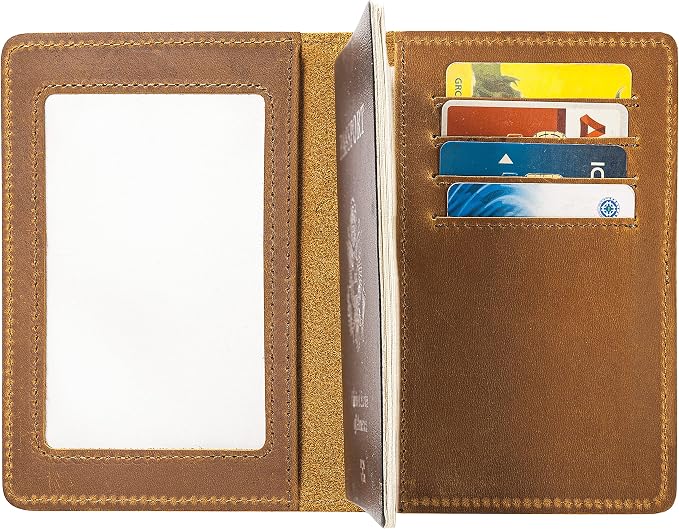 Genuine Leather Passport Holder with RFID Blocking, Slim Design, Brown Color, Unisex