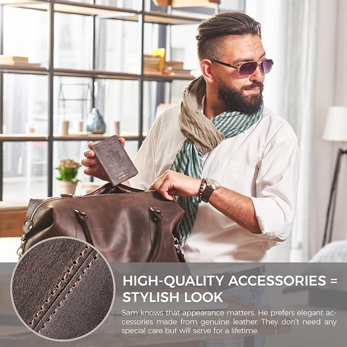 US Leather Passport Book Cover - Thin American Travel Passport Holder - Premium International USA Passport Protector Case for Women Men (Brown Vintage)