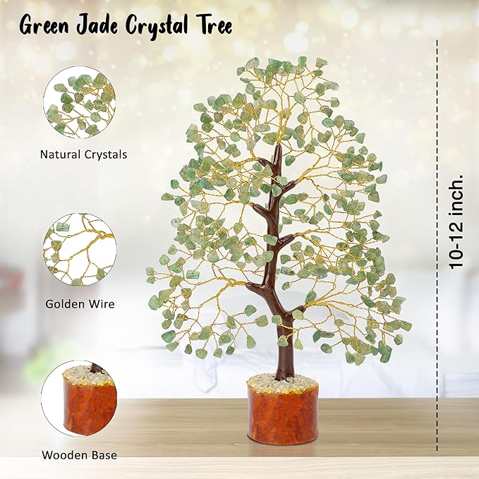 Green Jade Chakra Tree of Life Crystal Tree for Positive Energy, Feng Shui Home Decor - Handmade Gemstone Tree, Money Tree Bonsai - Green Healing Crystals, Wealth & Good Luck Stones Spiritual Gift