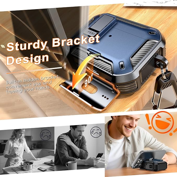 for AirPods Pro 2 Case with Lock Magnetic Lid, Blue | Compatible with AirPods Pro 2nd Generation and AirPods Pro 1st Generation (2019) Case with Cleaner Kit & Carabiner, MagSafe
