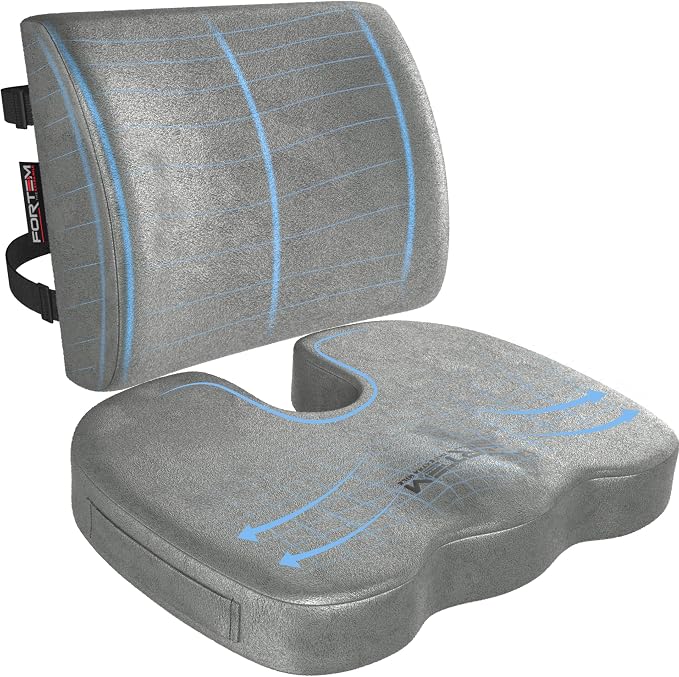 FORTEM Seat Cushion, Office Chair Cushion, Lumbar Support Pillow for Office Chair, Memory Foam Car Seat Cushions, Sciatica Coccyx Tailbone Pain Relief, Cushions for Back Support, Washable, Non Slip