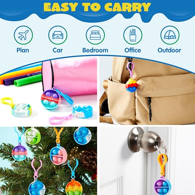 JOYIN Round Pop Fidget Keychain 90 Pack Pop Fidget Toys Bulk Party Favors for Kids 4-8,8-12 Years, Birthday Goodie Bags Stuffers Back to School Gifts for Students Classroom Prizes Sensory Toys