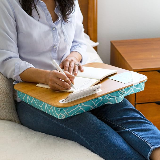 LAPGEAR Designer Lap Desk – Aqua Trellis, 2-Pack with Storage Basket