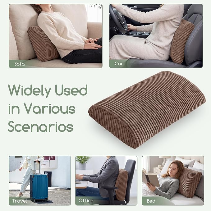 Lumbar Support Pillow for Recliner Chair/Accent Chair/Couch, Extra Large Memory Foam Back Support Cushion for Elderly, Recliner Cushions for Back Rest, Pain Relief, Reading, Washable Cover, Brown