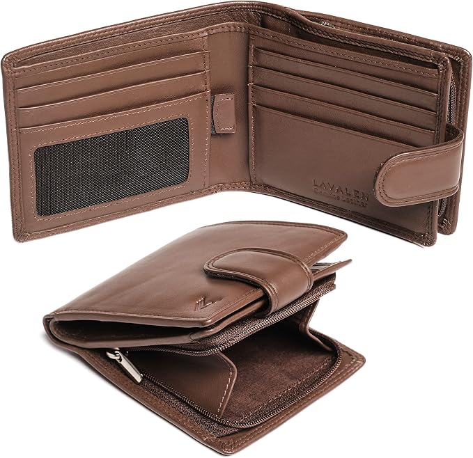 Soft Leather Wallet for Men, Genuine Bifold with Zipper Coin Pocket | Holds Bills, Credit Cards, Coins – RFID Blocking – Stylish, Durable & Practical Leather Wallet for Men