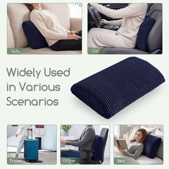 HIGOGOGO Lumbar Support Pillow for Recliner Chair/Accent Chair/Couch, Large Memory Foam Back Support Cushion for Elderly, Recliner Cushions for Back Rest, Pain Relief, Reading, Washable Cover, Navy