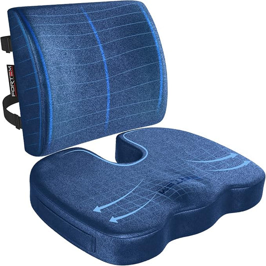FORTEM Seat Cushion, Office Chair Cushion, Lumbar Support Pillow for Office Chair, Memory Foam Car Seat Cushions, Sciatica Coccyx Tailbone Pain Relief, Cushions for Back Support, Washable, Non Slip