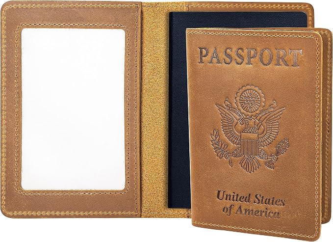 Genuine Leather Passport Holder with RFID Blocking, Slim Design, Brown Color, Unisex