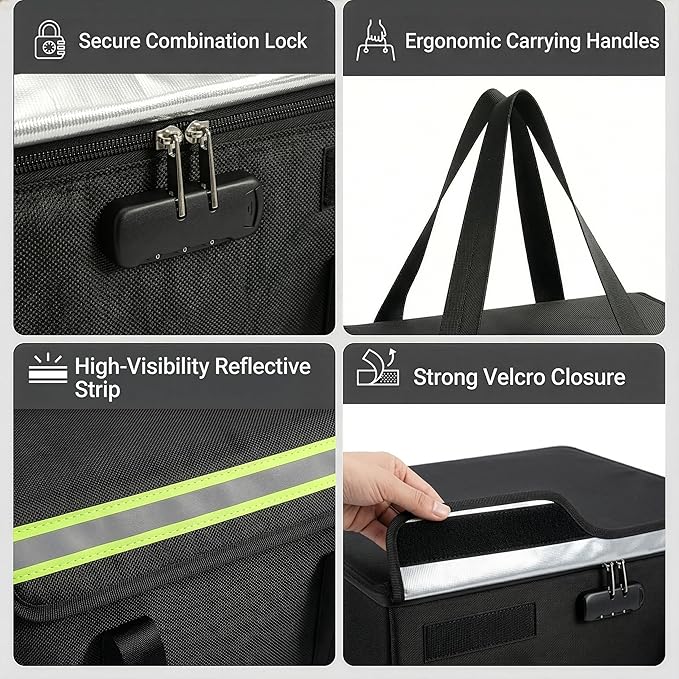 Large Fireproof File Box 24x12x12 inches, Used for Storing Valuable Items Such as Photo Albums and Cash. Large Fireproof File Box with Password Lock and Reflective Strip, Large Storage Capacity