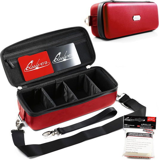Quiver Time Red Bolt Card Carrying Case fits Pokemon Cards and other TCG Games - Storage Bag for Playing/Trading Cards and Deck Box (Straps, Dividers & 100 Apollo Card Sleeves)