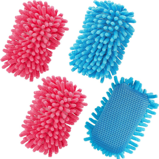 Zonon 4 Pieces Dry Erase Eraser Microfiber Shag Washable Whiteboard Eraser for Markers, Chalk, Classroom, Home and Office(Blue, Pink)