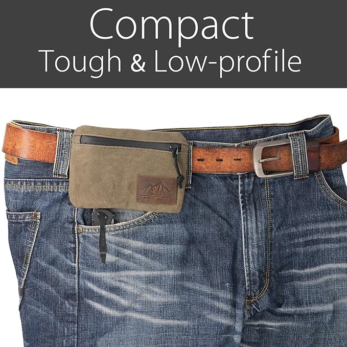 Belt Zipper Pouches for Men Women Compact EDC Pouch, YKK Zipper, Anti-theft Pickpocket Proof Safety Wallets, Waist Pack for Traveling Hiking, Water Resistant, Tough Waxed Canvas, Olive