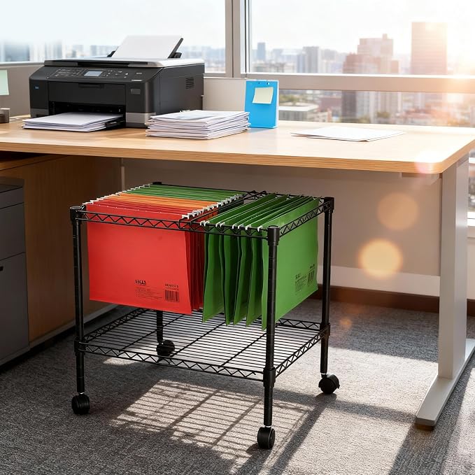 Finnhomy Premium 1-Tier Metal Rolling File Cart for Letter Size and Legal Size Folder, Black
