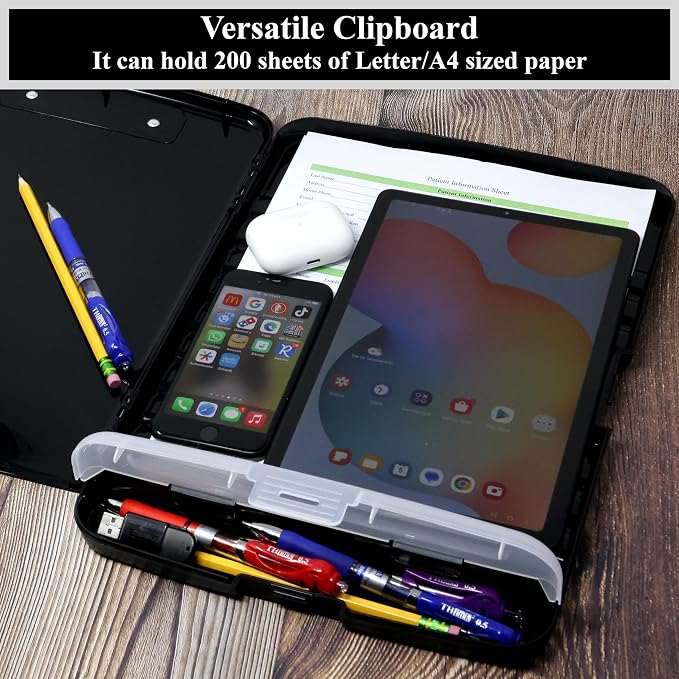 Think2Master Black Plastic Storage Clipboard with Pencil Holder. | 25% Heavier & 25% Sturdier| Heavy Duty. Must Have for Nurses, Teachers & Classrooms.