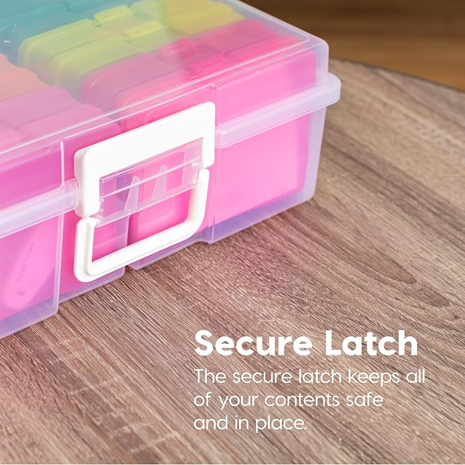 IRIS USA 4" x 6" |Made in USA| Photo Organizers and Picture Storage Box with Handle, 16 Inner Cases/Containers for Tasks, Stickers, Ephemera, & Flashcards - Clear/Multi-Color