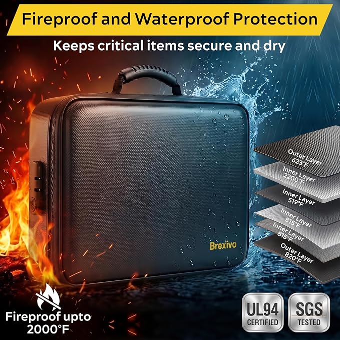 Fireproof Document Box with Lock, 13-Folder File Organizer Bag | 13 accordion folders for passports, certificates, cash & important documents, ideal for home office travel storage