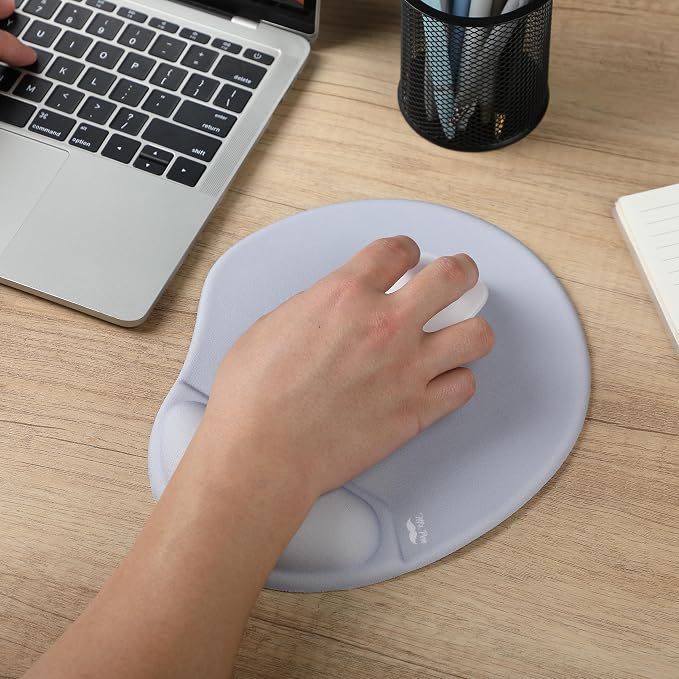 Mr. Pen- Ergonomic Mouse Pad with Wrist Rest | Light Gray Breathable Fabric with Memory Foam Cushion, Non-Slip Rubber Base, Gel Mouse Pad with Wrist Support