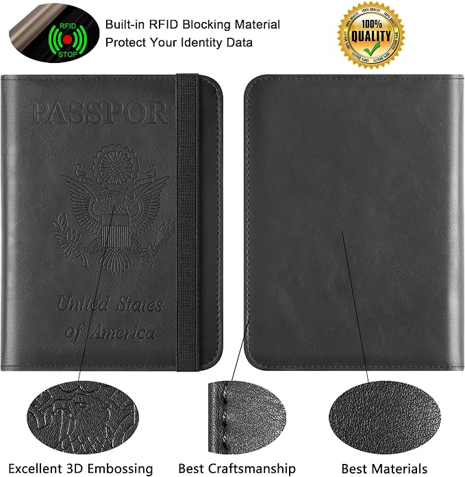 Airtag Passport Holder for Travel Essentials, RFID Passport Cover | Rfid Blocking Wallet, Synthetic Leather Case, Vacation Travel Accessories, For Women Men