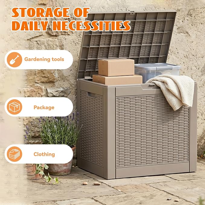 36 Gallon Package Delivery Boxes for Outside, Resin Outdoor Storage Box with Rattan Pattern, Storage Cabinet for Parcel Shipping & Storage