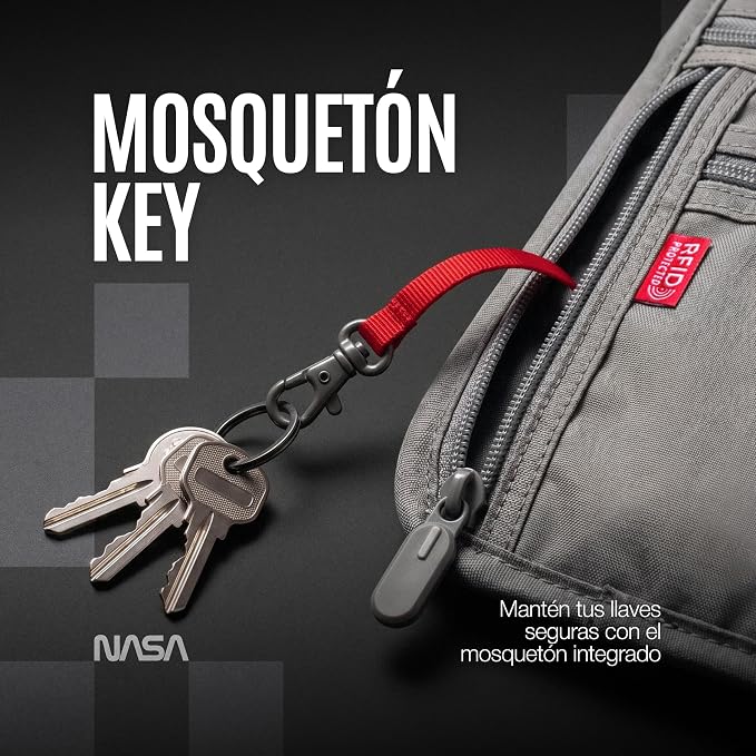 NASA Neck Wallet with RFID-Secured Passport Protection (Lunar Grey) | Slimline Design | Official NASA Insignia | RFID Protection | Key Carabiner | Water-Resistant | Breathable Mesh