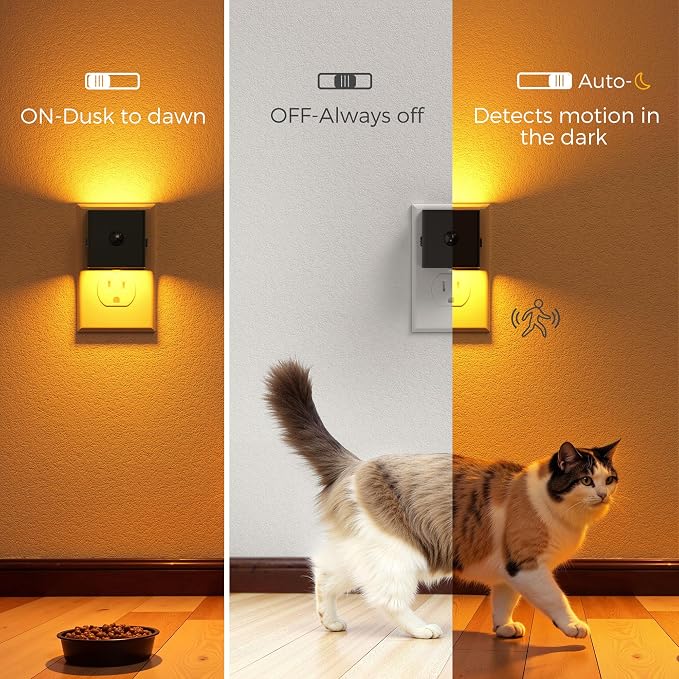 L LOHAS LED Motion Sensor Night Light, [2-Pack] Motion Activated Night Light, Motion Sensor and Dusk to Dawn Sensor, Brightness Adjustable,Amber Nightlight for Bathroom Hallway Kitchen