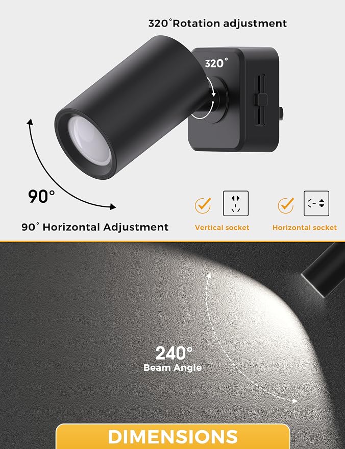 L LOHAS LED Night Lights Plug into Wall, [2-Pack] Rotatable Night Lights with Dusk to Dawn Sensor, 0-100 LM Brightness Adjustable,Daylight White 5000K Spot Light Indoor for Bathroom Hallway
