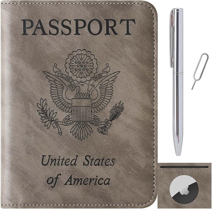 Airtag Passport Holder for Travel Essentials, RFID Passport Cover | Rfid Blocking Wallet, Synthetic Leather Case, Vacation Travel Accessories, For Women Men