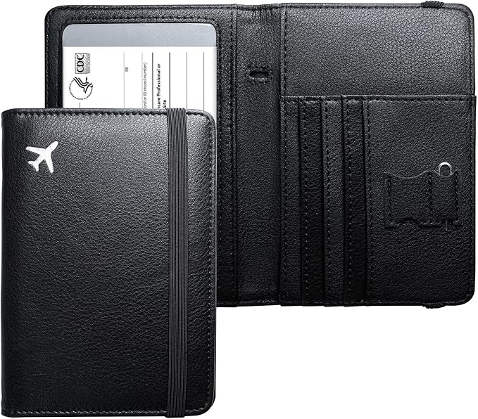 Mymazn Black Passport Holder Passport Wallet with Clear Pocket Passport and Vaccine Card Holder Combo Passport Cover Passport Case with RFID Blocking Clear Pocket for Vaccine Card (black)