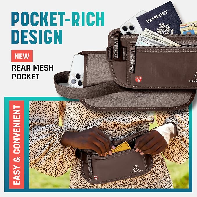 Alpha Keeper Money Belt for Travel Hidden Under Clothes – RFID Blocking Passport Holder & Slim Waist Wallet Pouch for Women & Men, Anti-Theft Travel Accessories