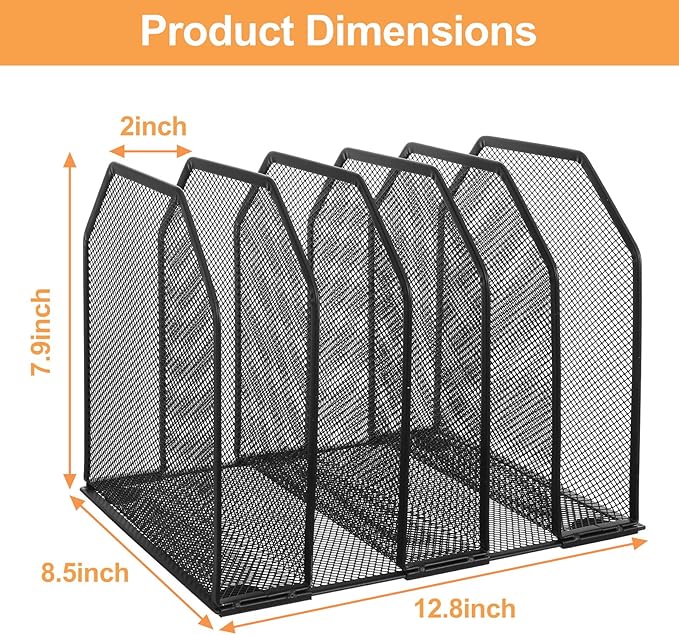 mekueeex 2 Pcs Vertical File Organizer for Desk - Metal Mesh Holder with 5 Compartments, File Folder Rack & Document Storage Stand - 9.3" x 8.5" x 7.9"