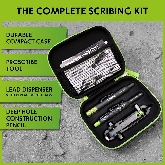 Tracer Professional Woodworking Scribe Tool Set ProScribe with Deep Hole Pencil, 6X 2.8 mm Lead Refills, Holster & Case - Precision Scribing Tool for Carpenters & Craftsmen