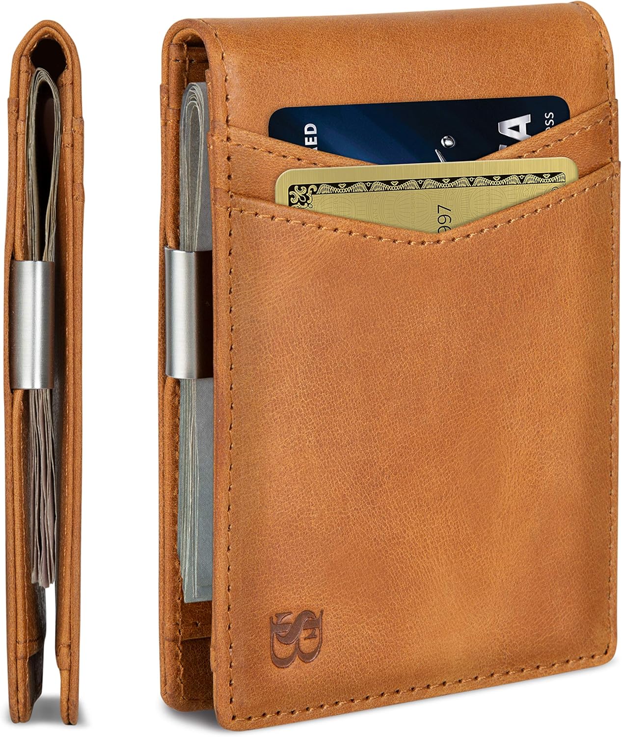 SERMAN BRANDS Money Clip Wallet - Mens Wallets slim Front Pocket RFID Blocking Card Holder Minimalist Mini Bifold
